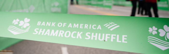 Tape that reads Bank of America Shamrock Shuffle