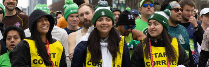 Start corral volunteers at the 2025 Bank of America Shamrock Shuffle