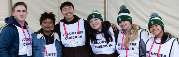 Volunteers at Volunteer Check-In at the 2025 Bank of America Shamrock Shuffle